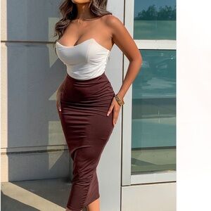 FashionNova Olive Oil Brown Pencil Skirt